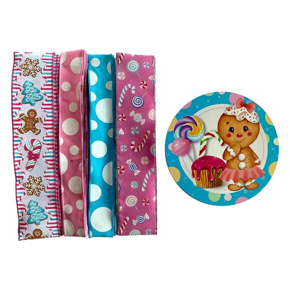 DIY Gingerbread Christmas Wreath Making Kit, Candy Sweets Sign Ribbon Bundle Set - Picture 4 of 4